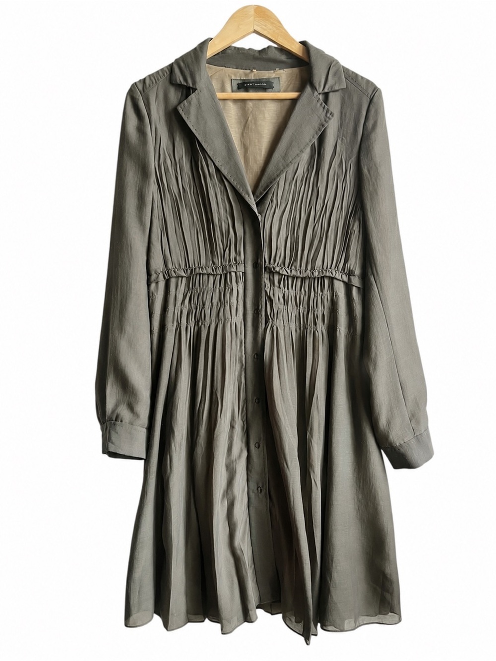 Elie Tahari Olive Brown Pleated Snap Front Shirt Dress Medium - Picture 2 of 11